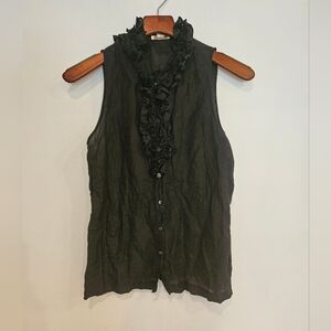 Womens J Crew Sleeveless Blouse Ruffle Neck Size 6 Black